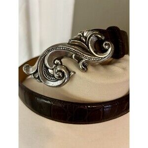 Brighton Women’s Belt Ornate Western Boho Chic Size 32-36 Croc Embossed Leather